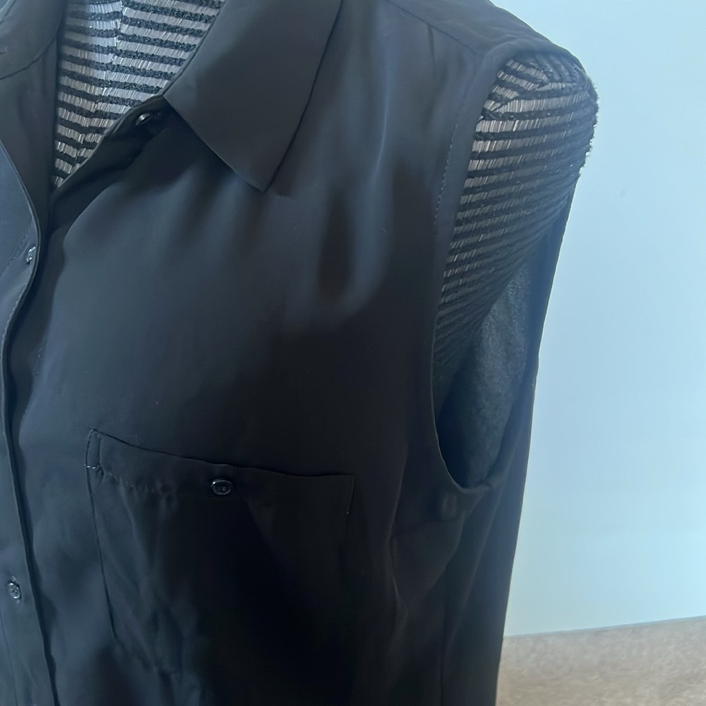 Sheer Black Button Down Sleeve-Less Top - image 5